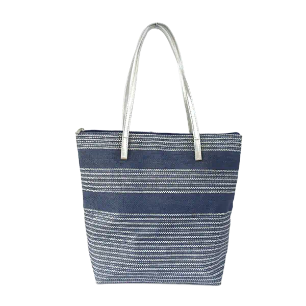 女用棉質條紋 PVC 手柄托特包手提包